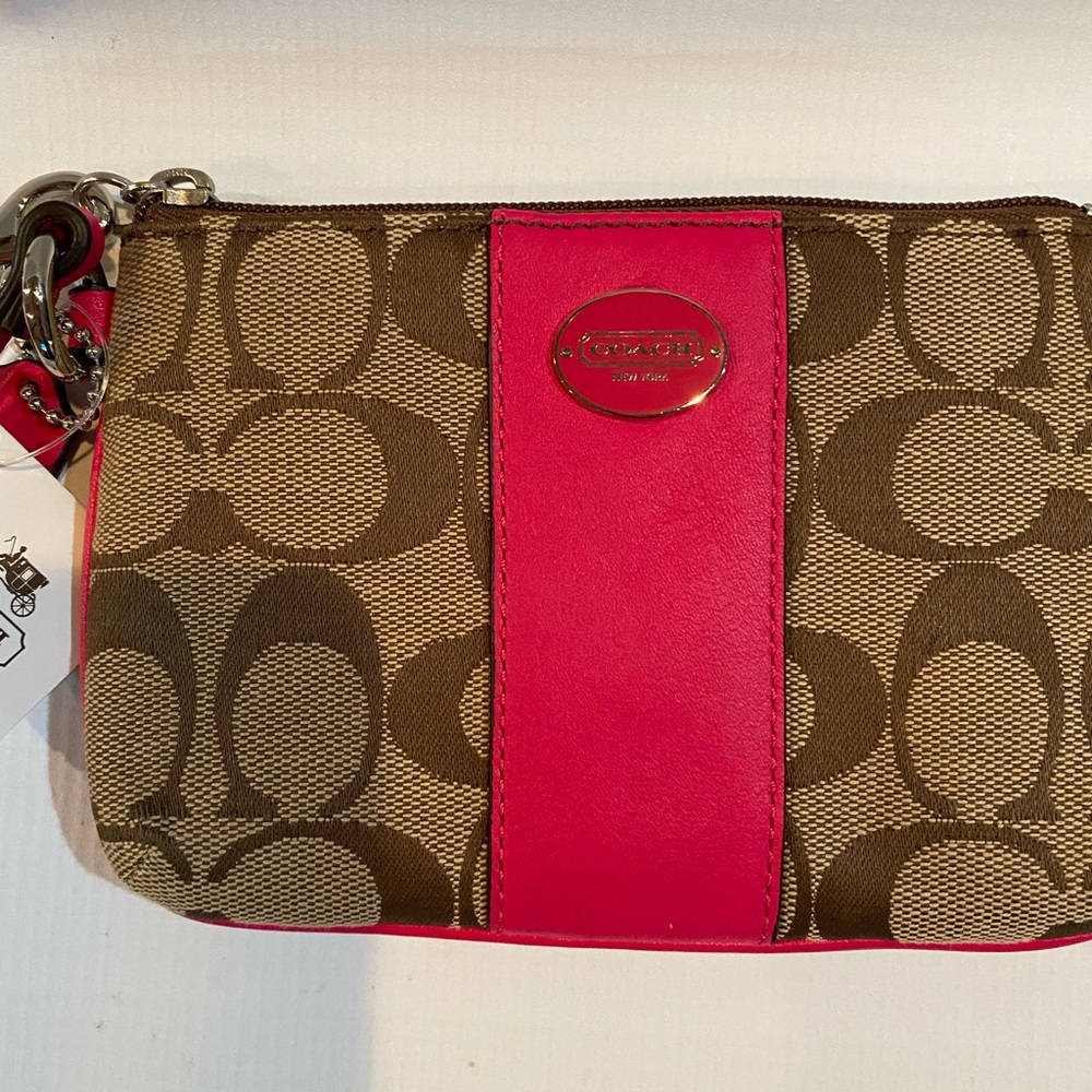 Coach wristlet NWT signature print hot pink trim - Picture 2 of 7